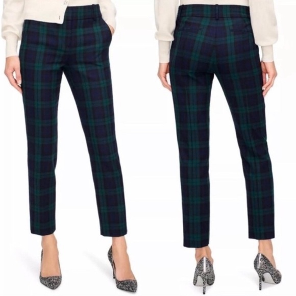 J. Crew Women’s Black Watch Tartan Stretch Wool Pants - Green and Black - Picture 6 of 7